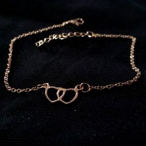 Gold "double heart" ankle bracelet